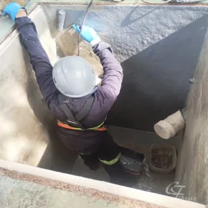 Processo de acabamento de impermeabilização em caixa no subterrânea